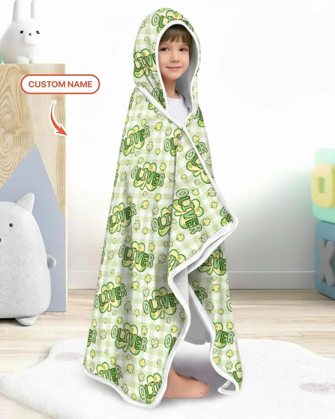 Lucky Shamrock Custom Name Bamboo Wearable Hooded Blanket