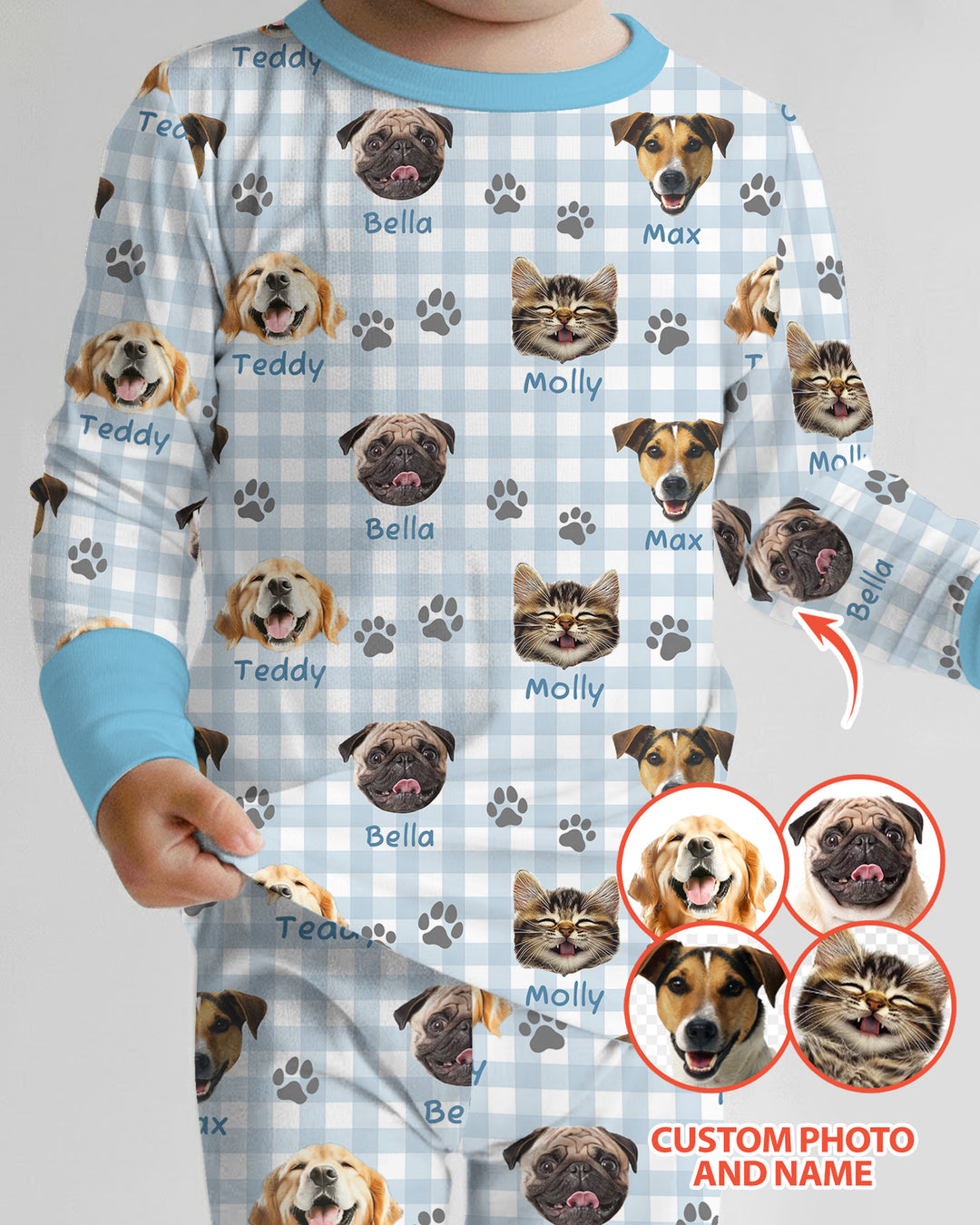 Custom Pet Photo With Name Bamboo Two Piece Long Sleeve Pajama Set