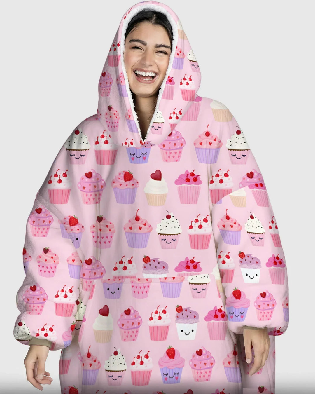 Valentine Emotional Cupcakes Wearable Bamboo Blanket Hoodie