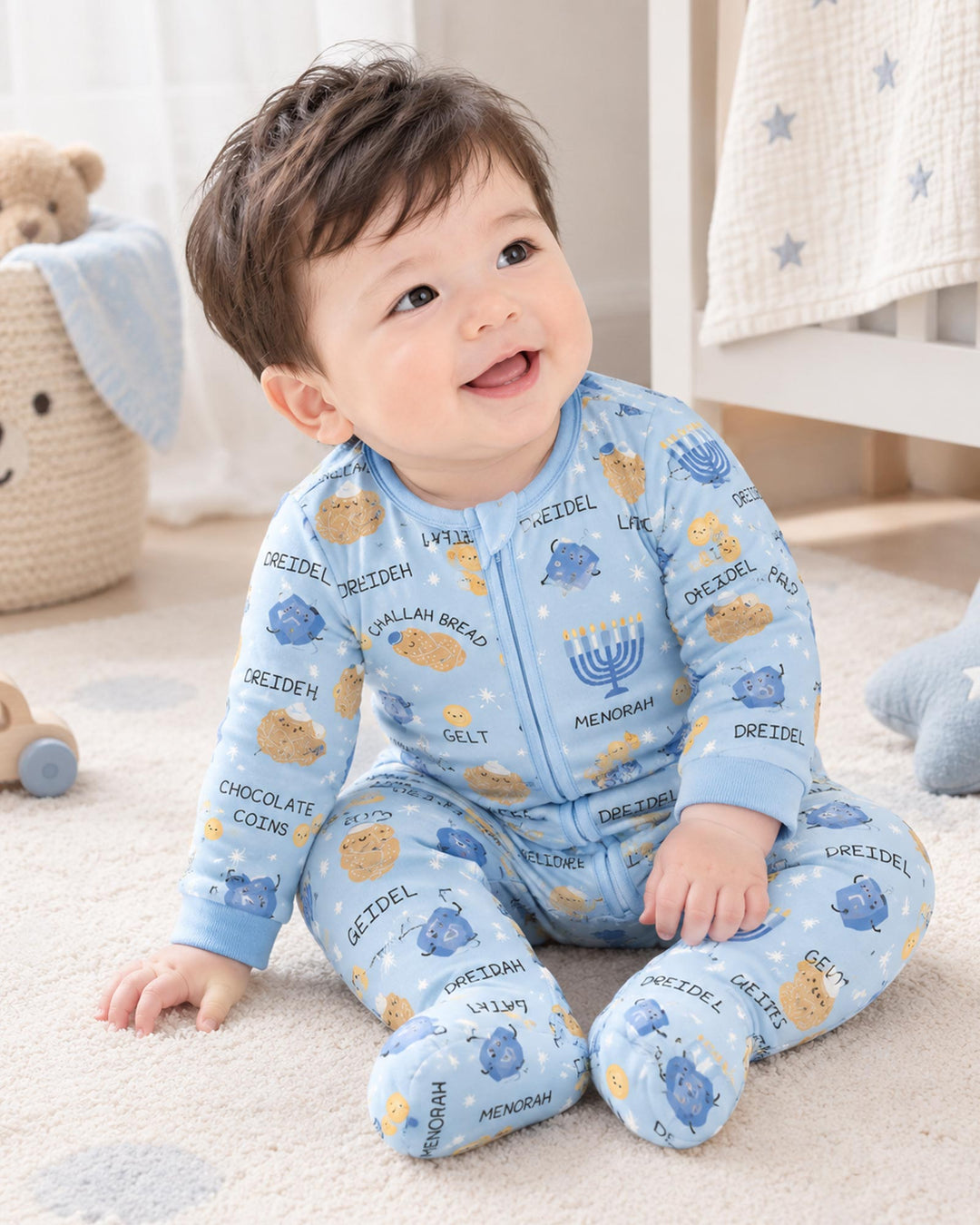 Family Hanukkah Matching Bamboo Zippered Footie Romper