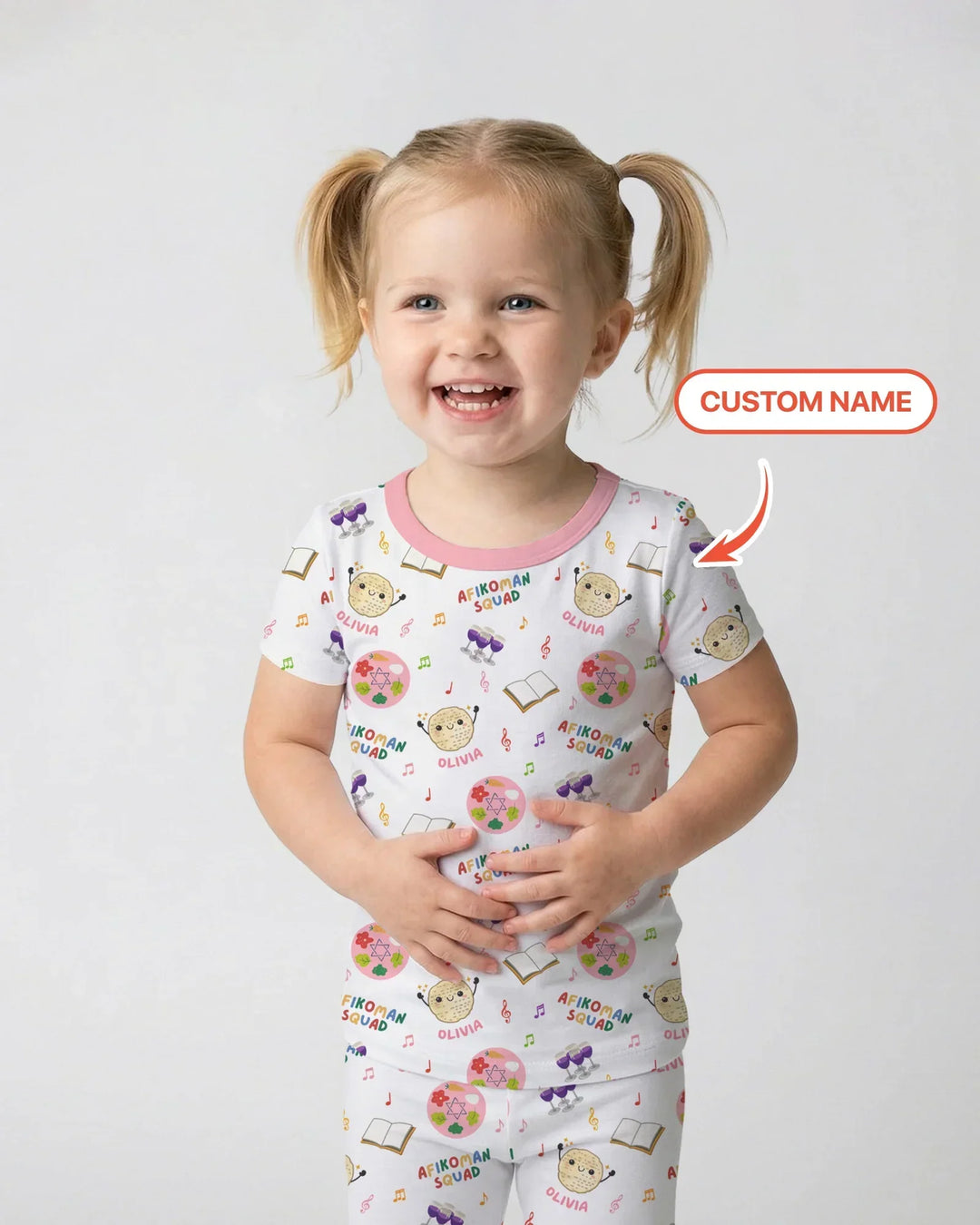 Custom Name Passover Afikoman Squad Bamboo Two Piece Short Sleeve Pajama Set