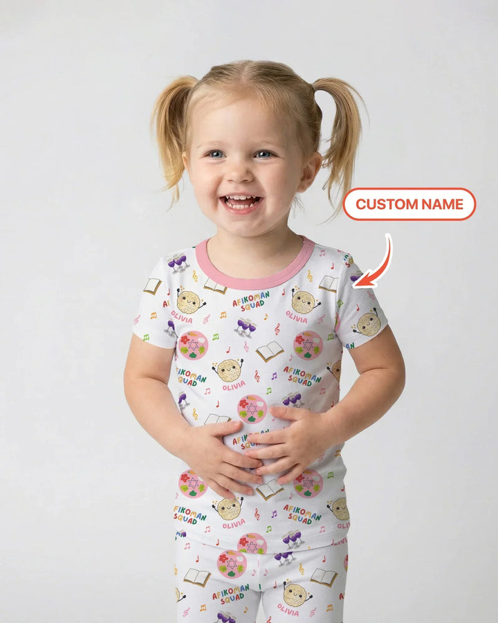 Custom Name Passover Afikoman Squad Bamboo Two Piece Short Sleeve Pajama Set