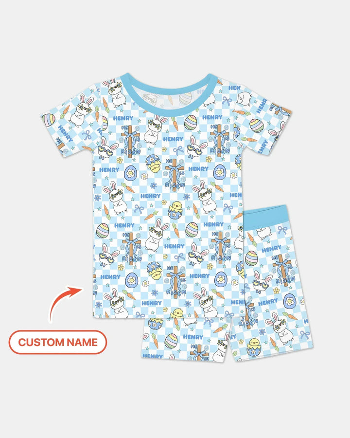 Custom Name Retro Easter Bamboo Two Piece Short Sleeve Shorts Pajama Set