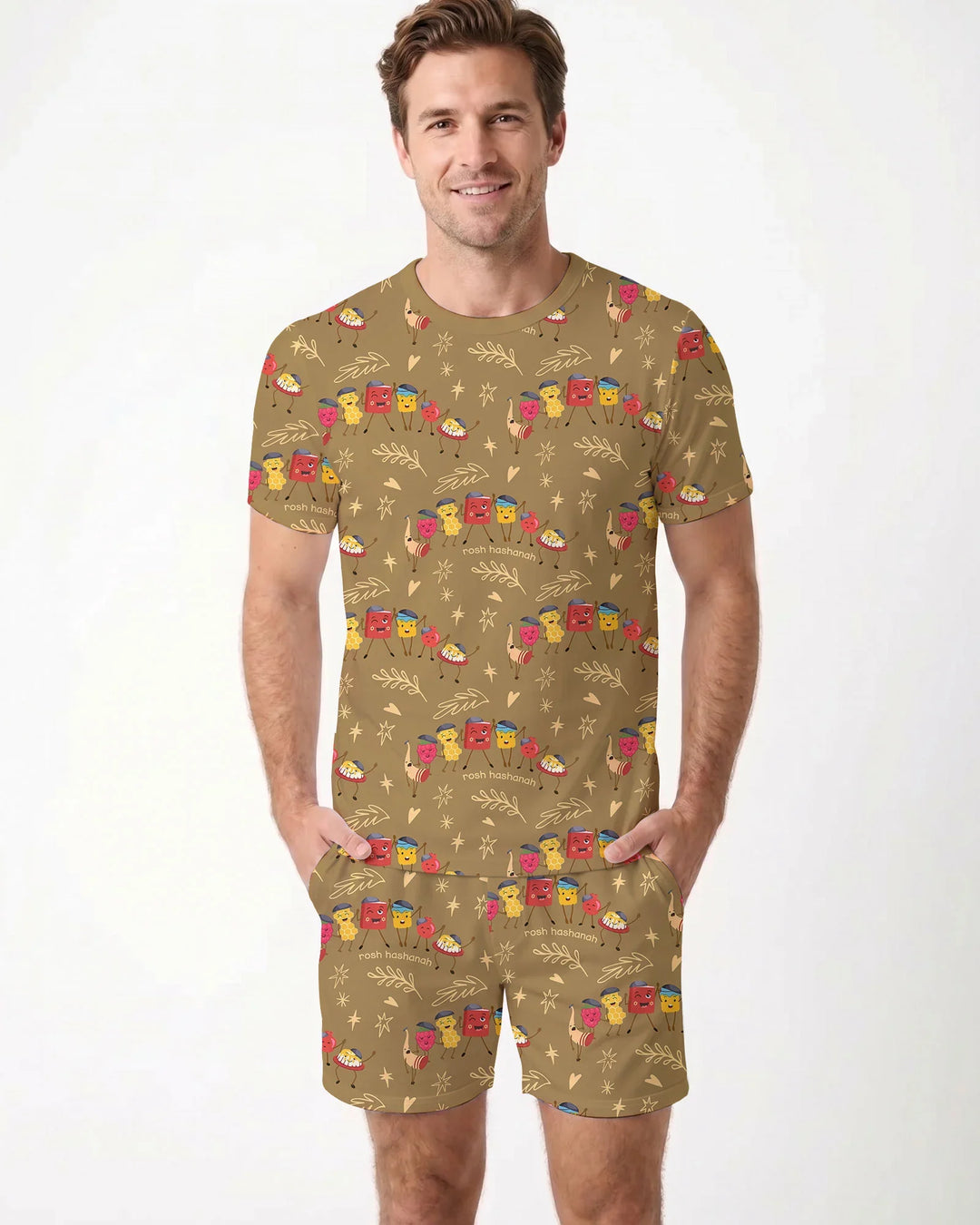 Let's Celebrate Rosh Hashanah Bamboo Men Short Sleeve Short Pajama Set