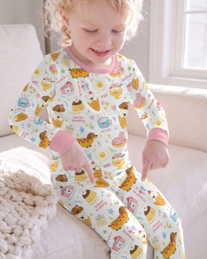 Cute Snack And Puppy Bamboo Two Piece Long Sleeve Pajama Set