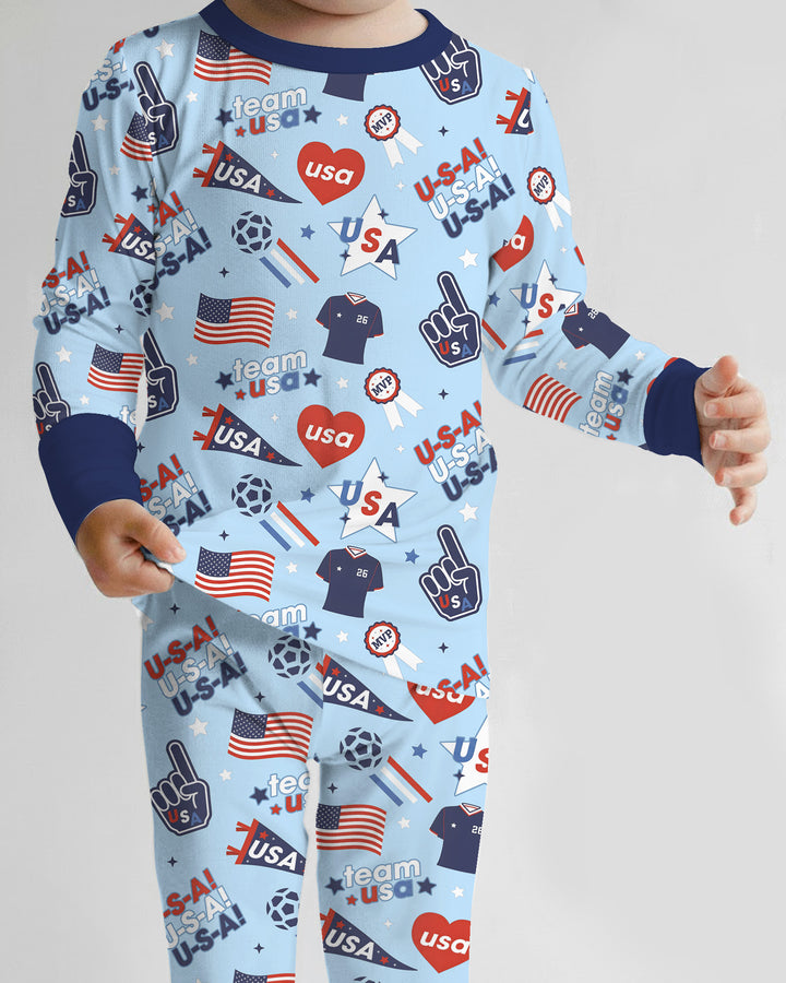 Soccer Party Team USA Bamboo Two Piece Long Sleeve Pajama Set