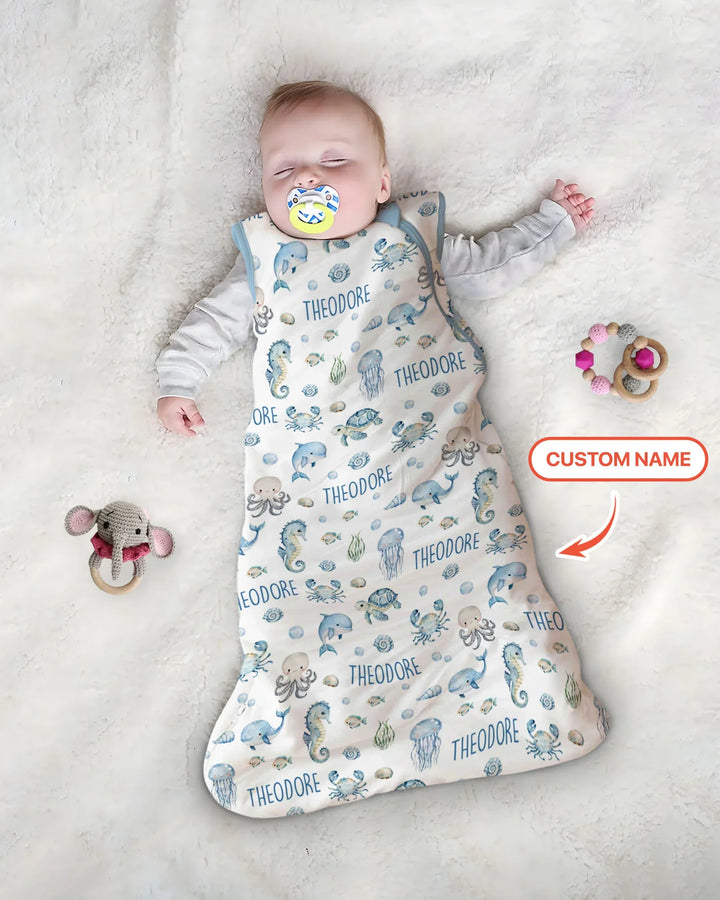 Custom Name Ocean Friends  Bamboo Sleep Bag