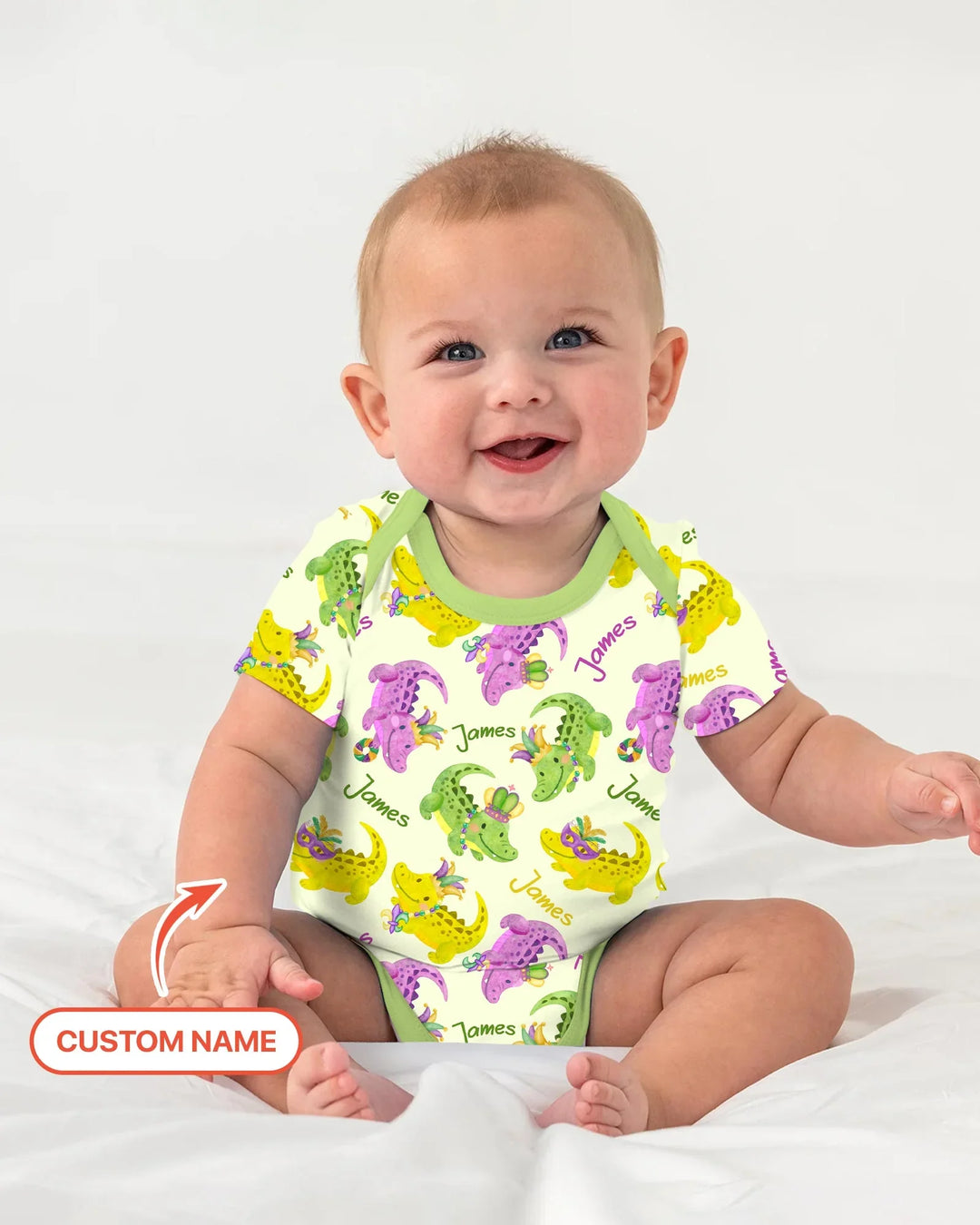 Custom Name Mardi Gras Alligator Bamboo Bodysuit