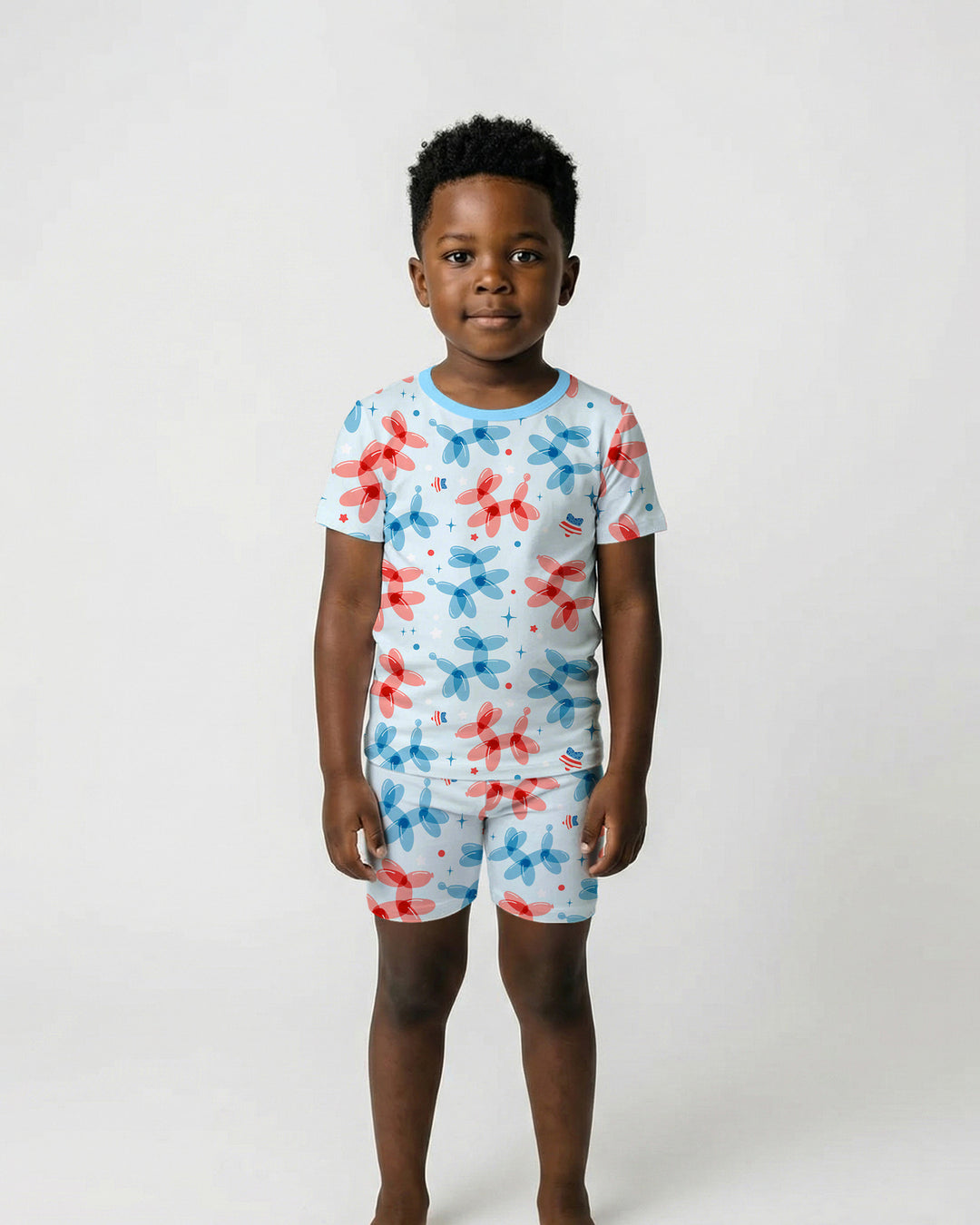 American Balloon Dog Party Bamboo Two Piece Short Sleeve Shorts Pajama Set