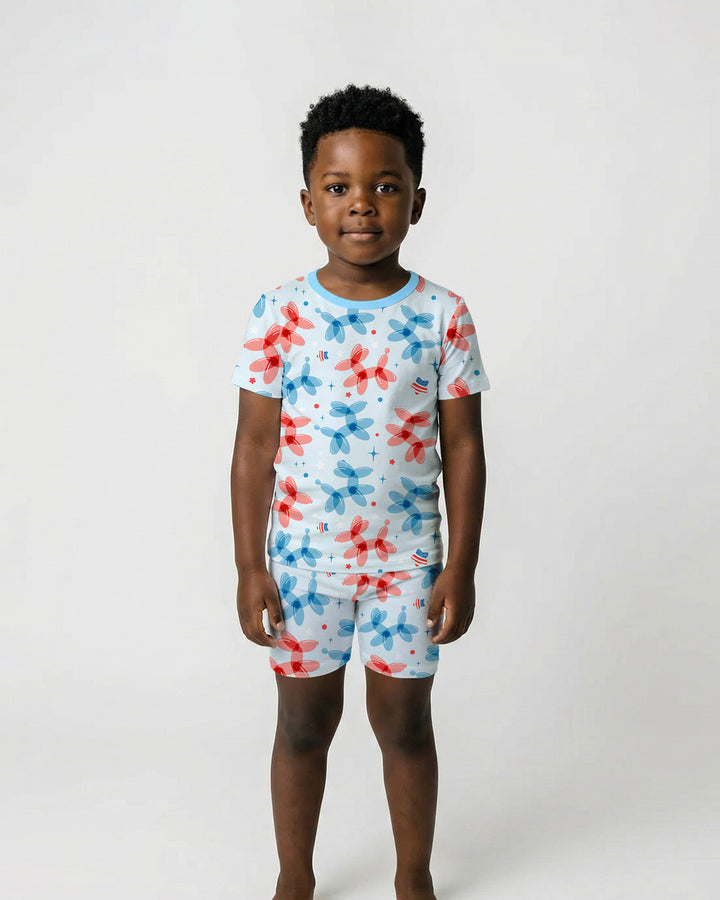 American Balloon Dog Party Bamboo Two Piece Short Sleeve Shorts Pajama Set