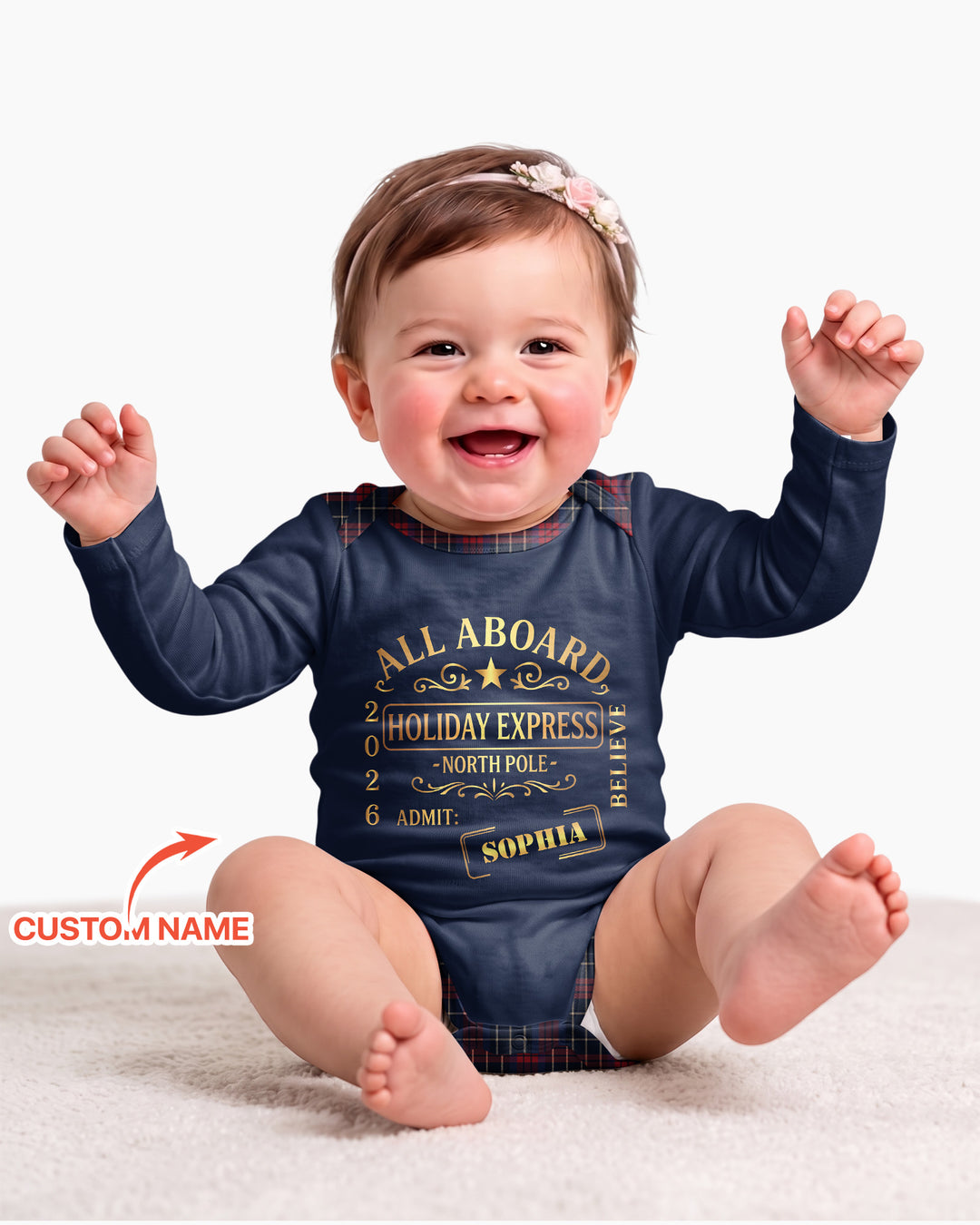 Custom Name North Pole Plaid Bamboo Bodysuit