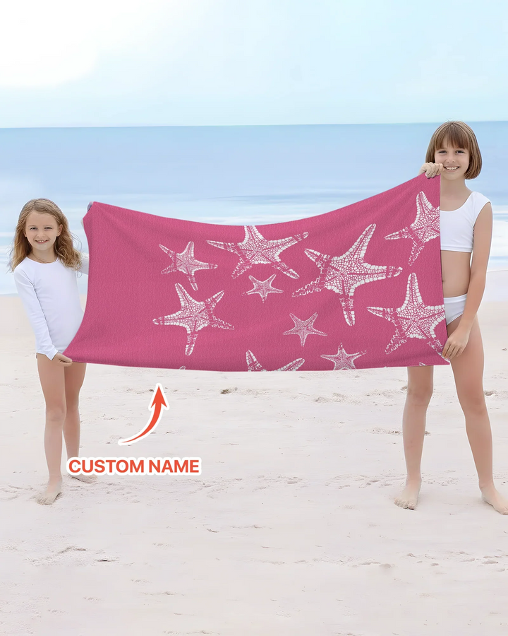 Custom Photo Starfish With Names Bamboo Beach Towel