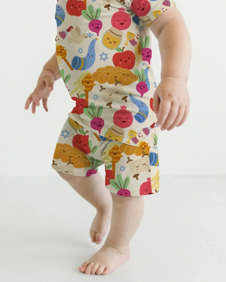 Shana Tova Rosh Hashanah Bamboo Two Piece Short Sleeve Shorts Pajama Set