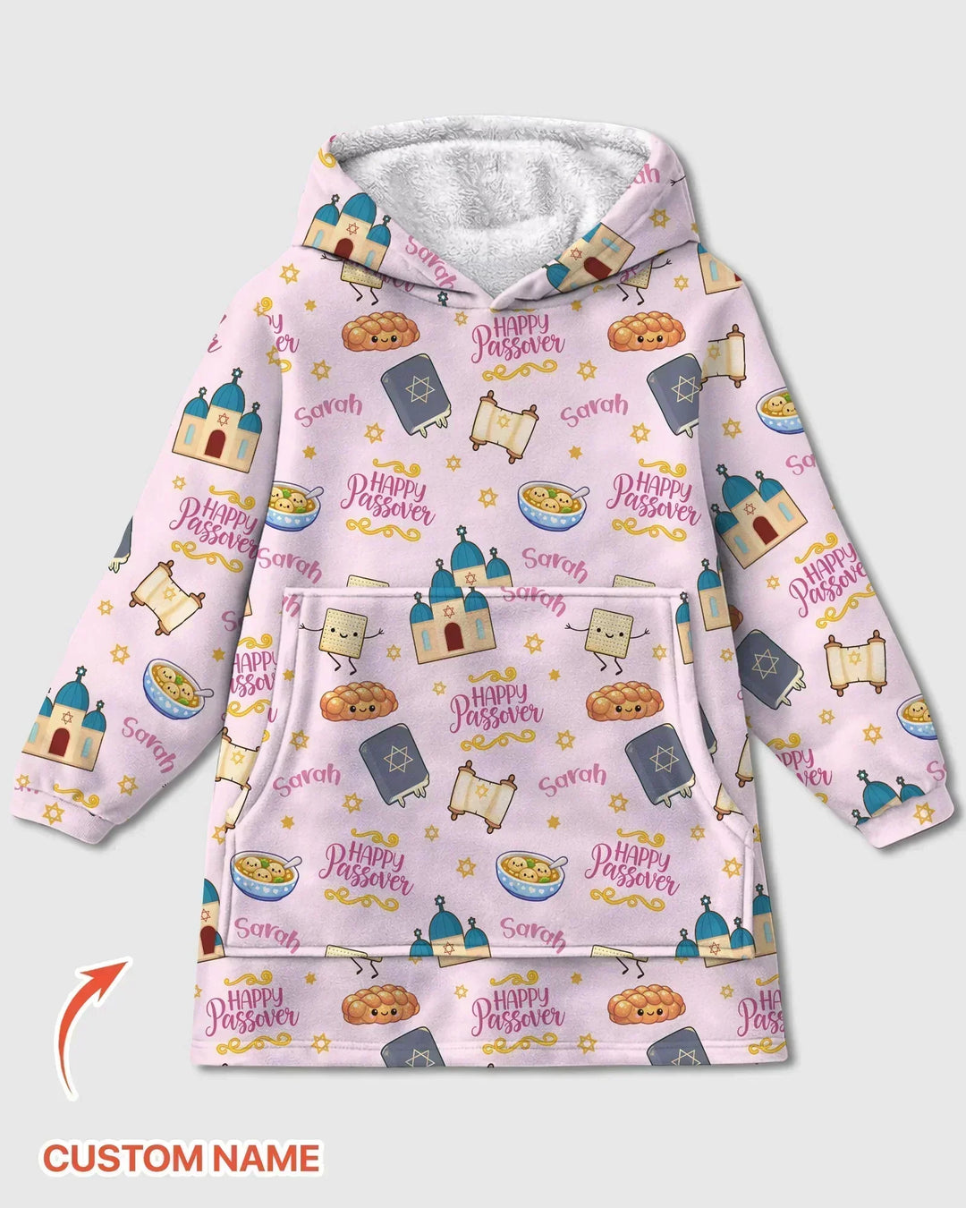 Custom name "Pesach Sameach" Bamboo Blanket Hoodie