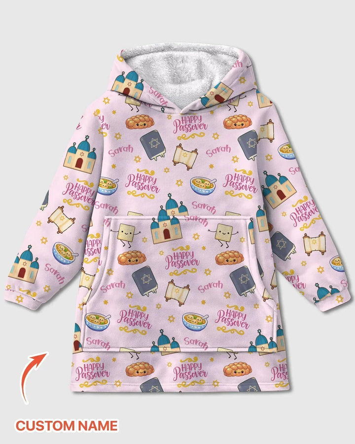 Custom name "Pesach Sameach" Bamboo Blanket Hoodie