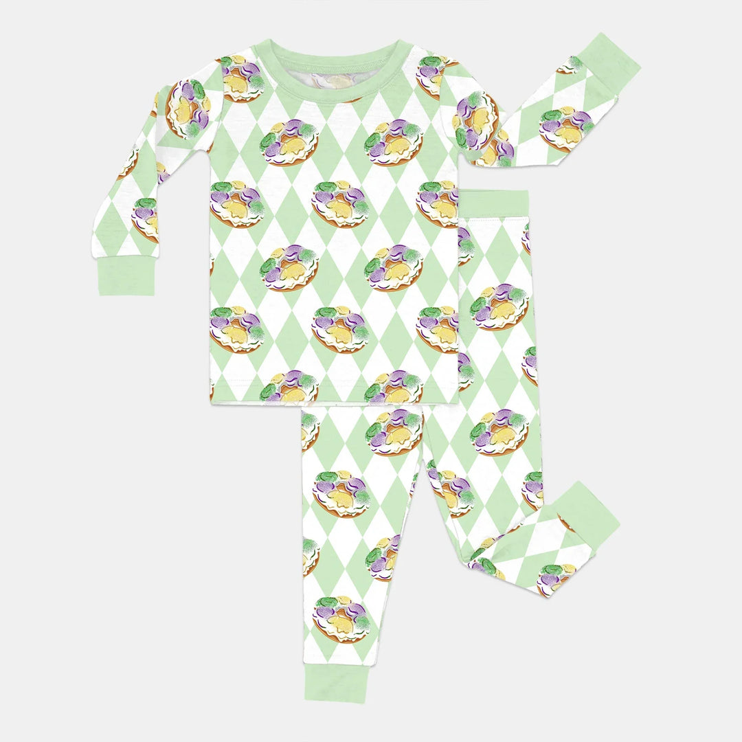 Mardi Gras Donut Bamboo Two Piece Long Sleeve Pajama Set