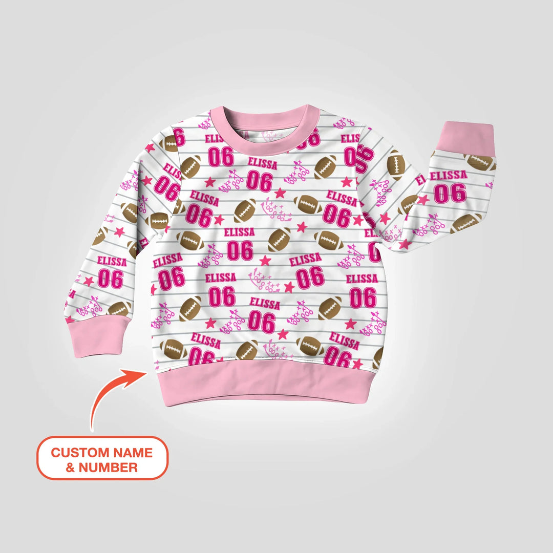 Custom Name Football Time Pink Bamboo Crewneck Sweatshirt