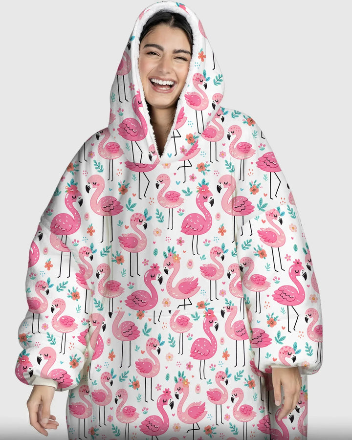 Hello Flamingo Custom Bamboo Blanket Hoodie