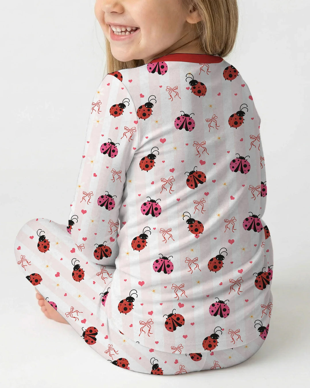 Custom Embroidered Name Ladybug Bamboo Two Piece Long Sleeve Pajama Set