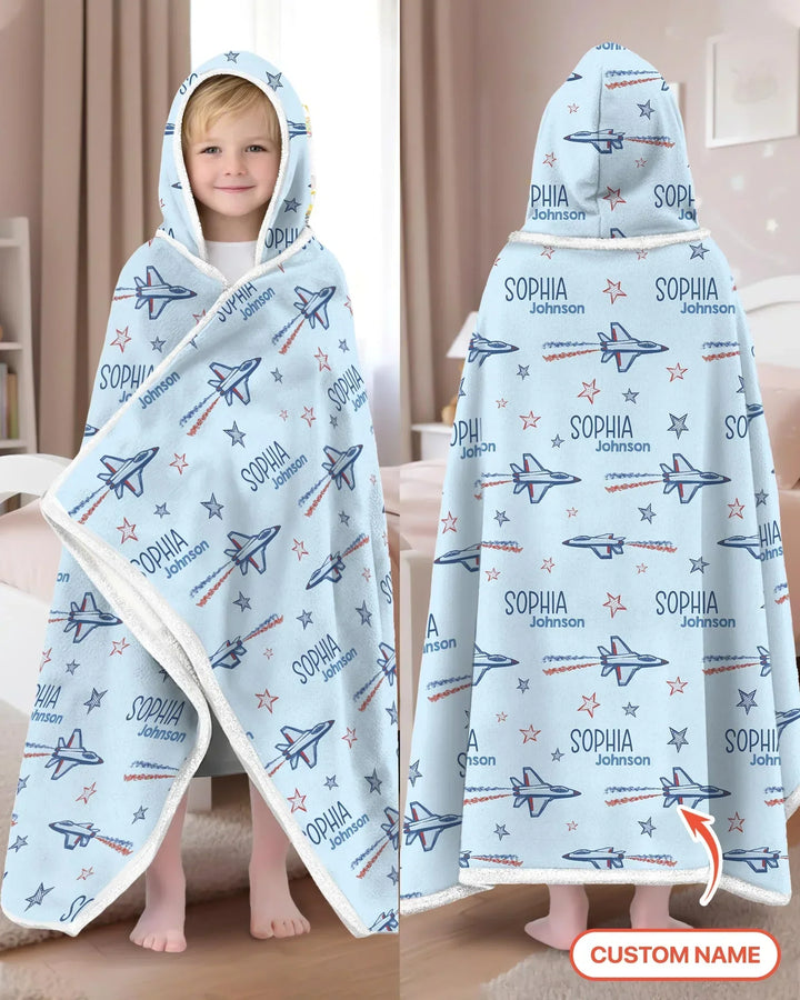 Patriotic American Flag Jet Fighter Bamboo Wearable Hooded Blanket