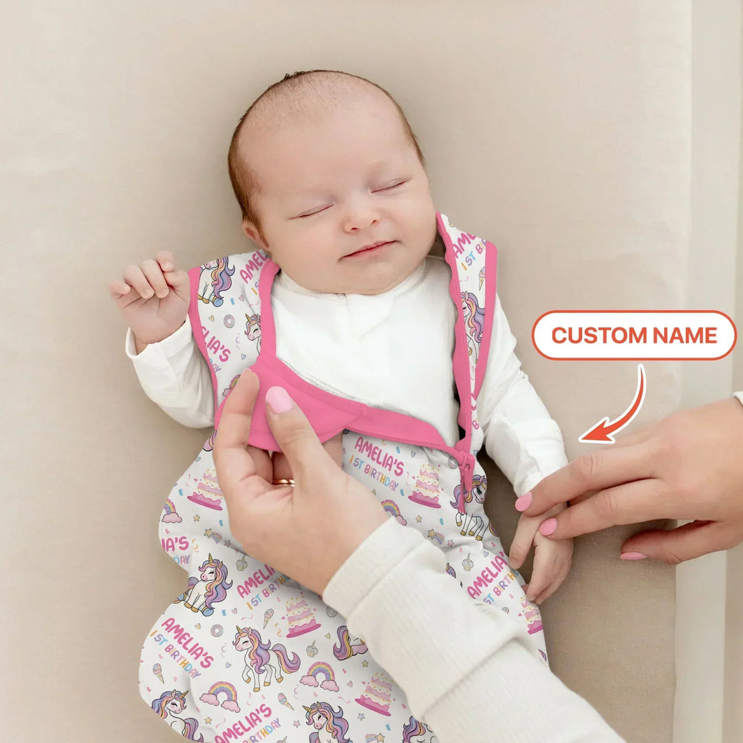 Custom Name Little Unicorn's Birthday Bamboo Sleep Bag