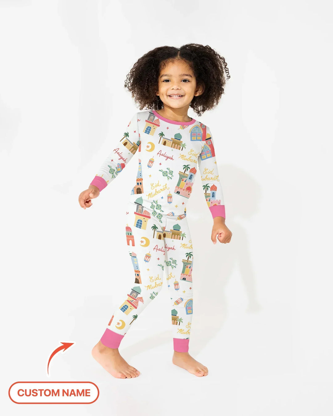 Eid Mubarak Custom Name Bamboo Two Piece Long Sleeve Pajama Set
