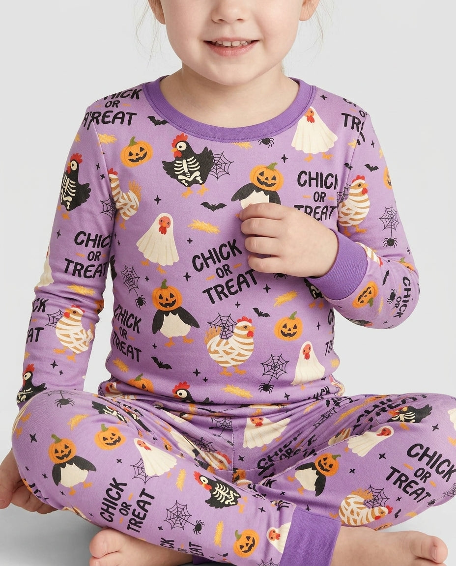 Halloween Chick Or Treat Bamboo Two Piece Long Sleeve Pajama Set