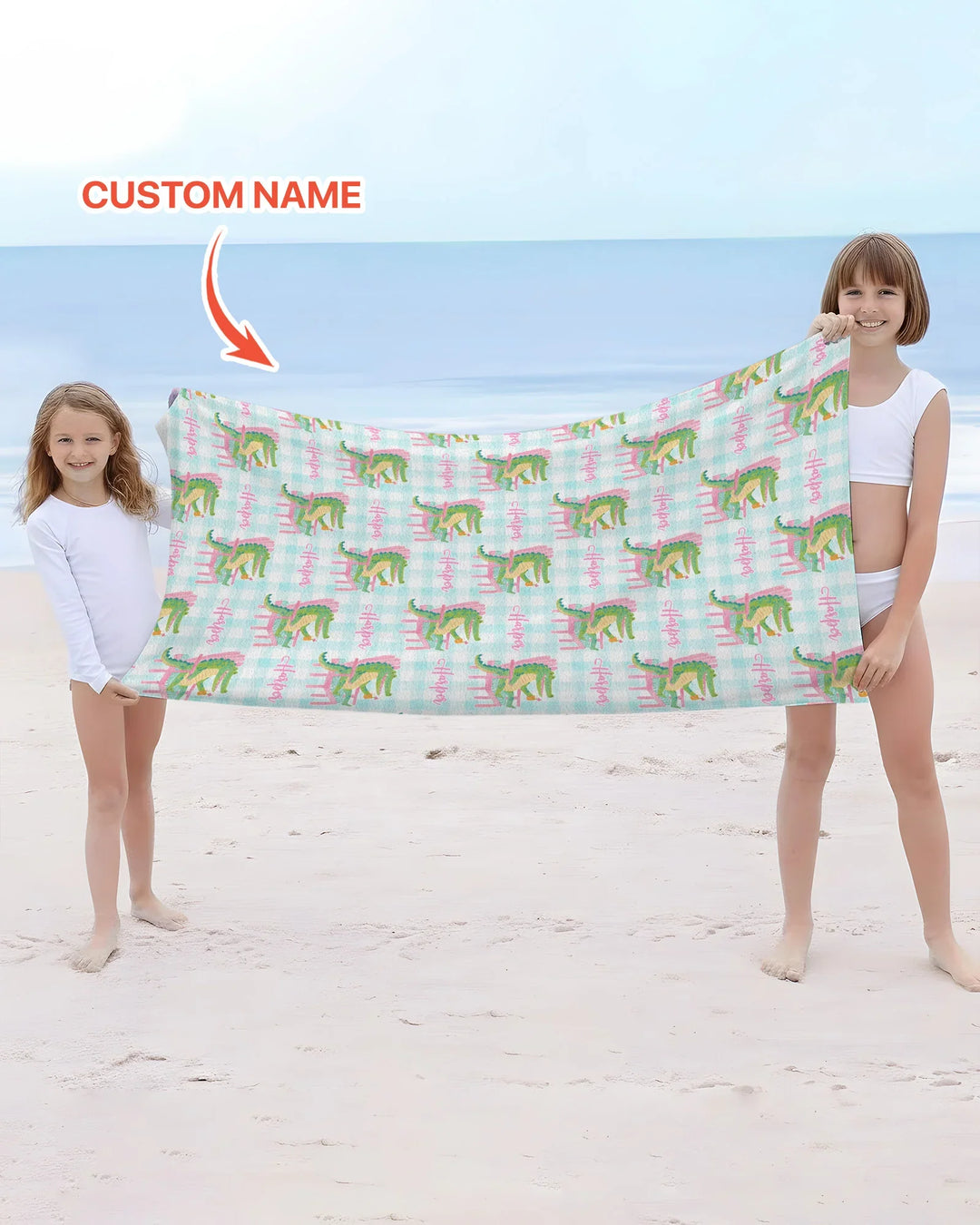 Custom Name Preppy Later Gator Bamboo Beach Towel