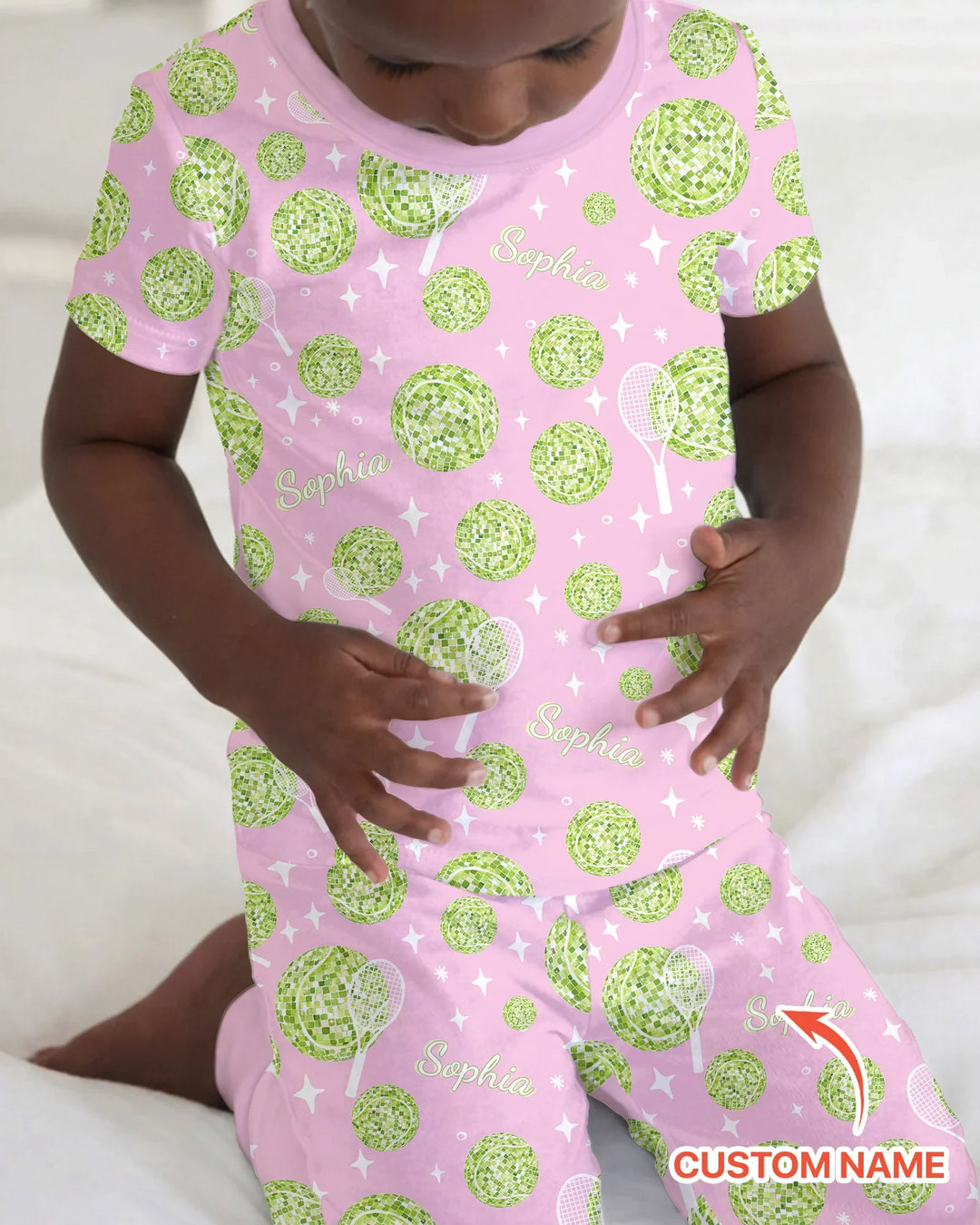 Tennis Disco Girl Party Matching Bamboo Two Piece Short Sleeve Pajama Set