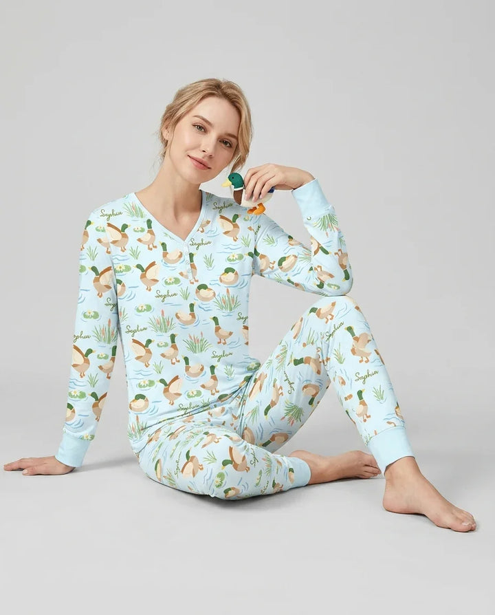 Personalized Mallard Duck Bamboo Women Pajama Set
