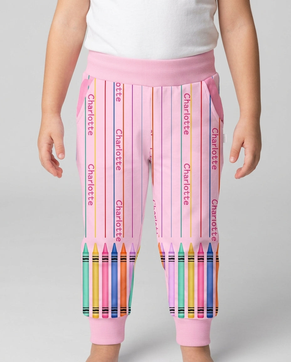 Custom Name Crayon Lines Bamboo Jogger