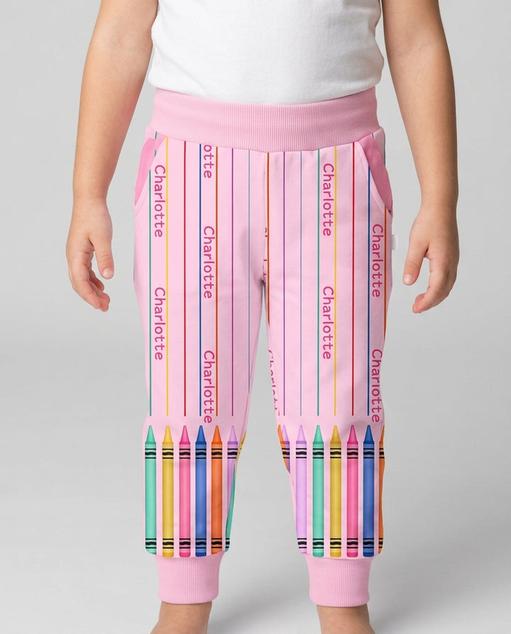 Custom Name Crayon Lines Bamboo Jogger