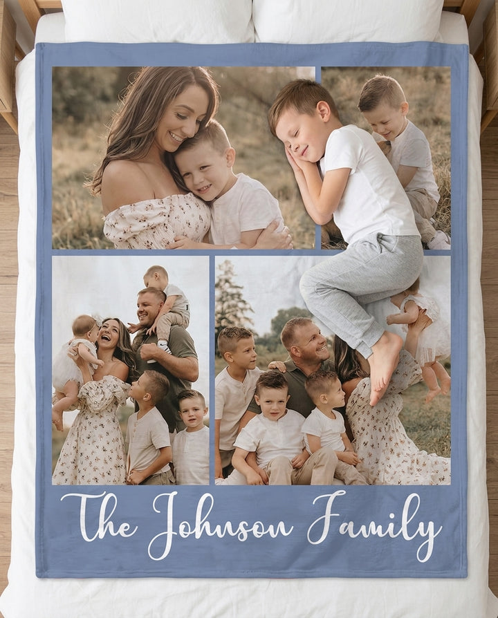 Custom Photo Collage Family Bamboo Blanket