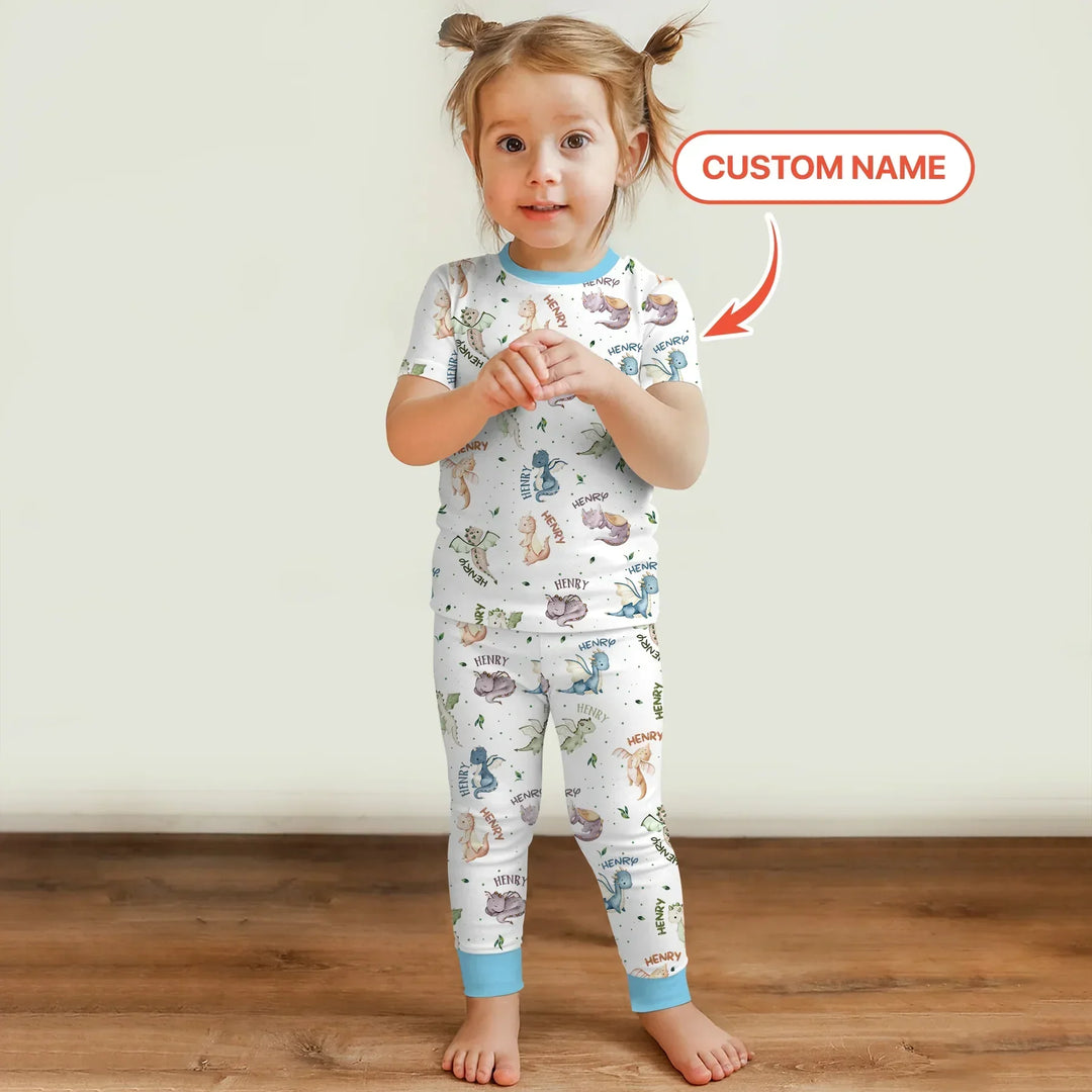 Sweet Baby Dragons Custom Name Bamboo Two Piece Short Sleeve Pajama Set