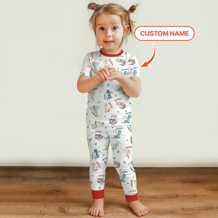 Sweet Baby Dragons Custom Name Bamboo Two Piece Short Sleeve Pajama Set