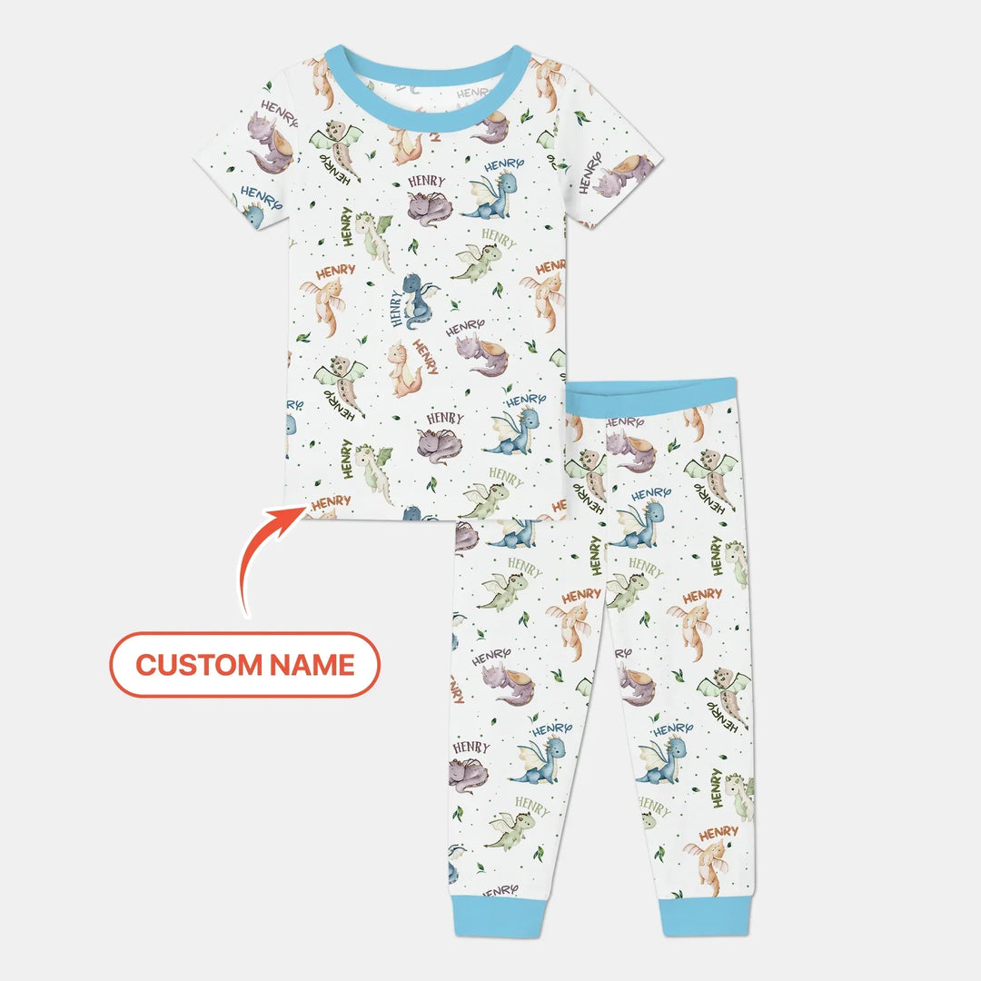 Sweet Baby Dragons Custom Name Bamboo Two Piece Short Sleeve Pajama Set