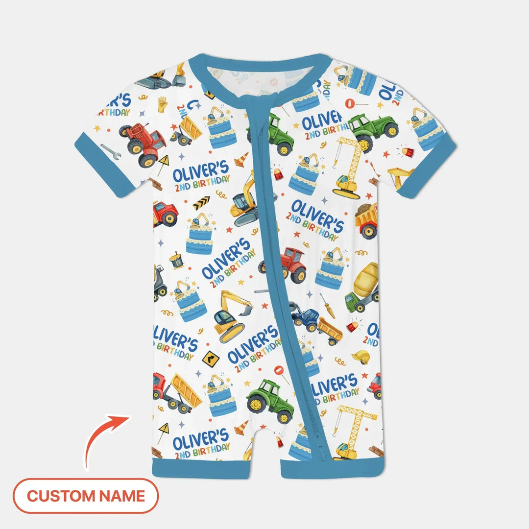 Custom Name Little Builder's Birthday Bamboo Shorty Zippy