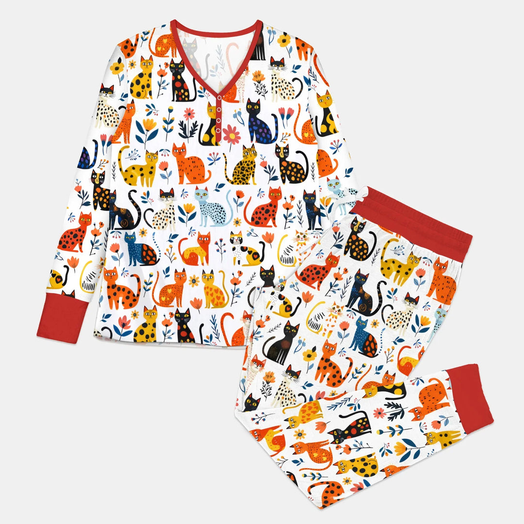 Whimsy Woodland Cats Bamboo Women Pajama Set
