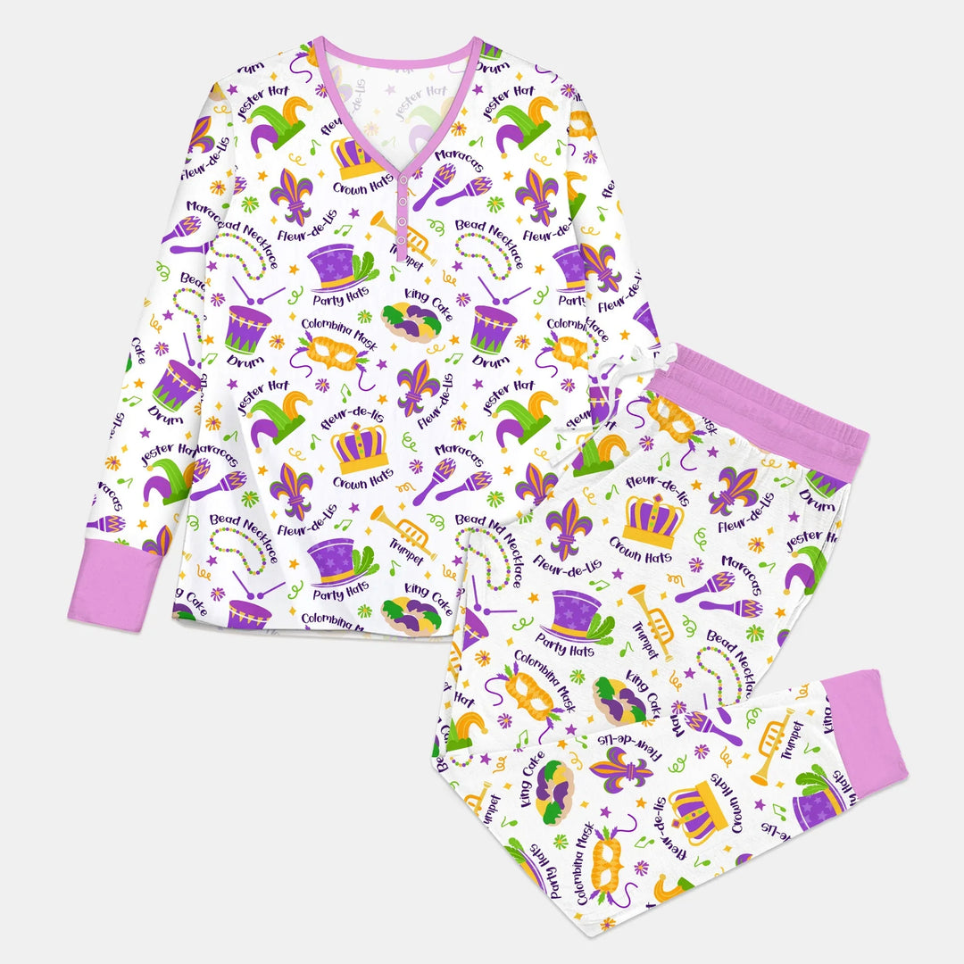 Mardi Gras Family Matching Custom Bamboo Women Pajama Set
