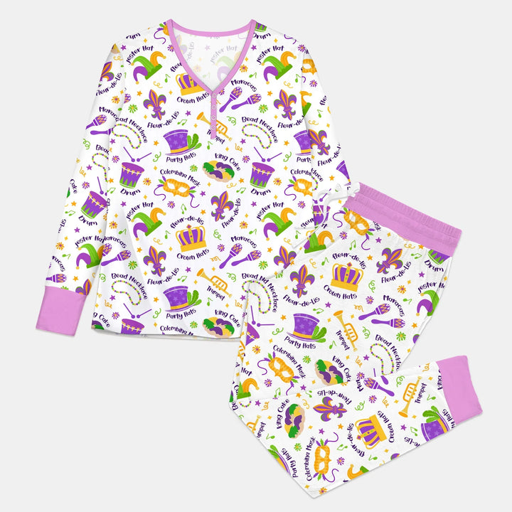 Mardi Gras Family Matching Custom Bamboo Women Pajama Set