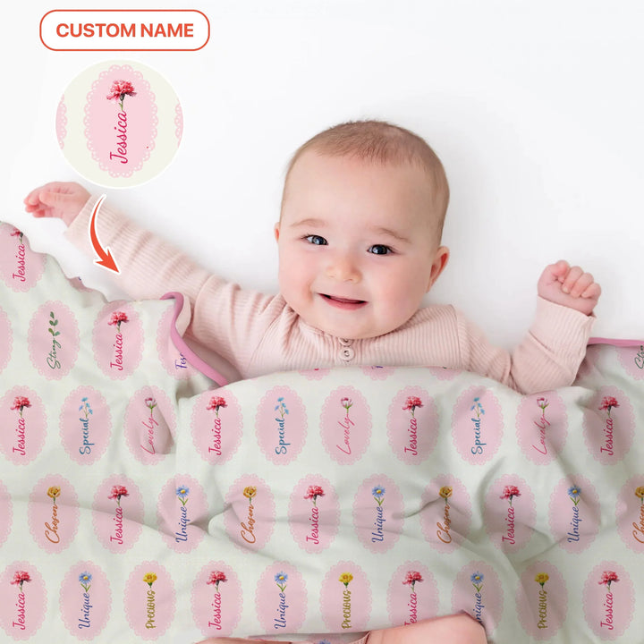 God Says I Am Birthmonth Flowers Custom Name Bamboo Blanket