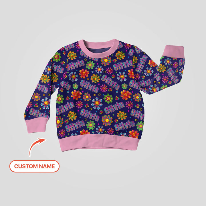 Custom Name Rainbow Hippie Flowers Bamboo Crewneck Sweatshirt