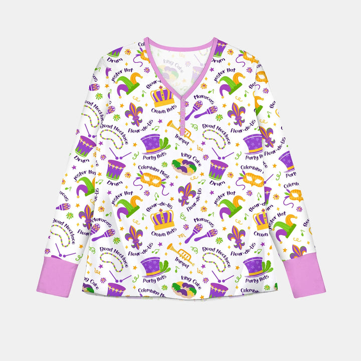 Mardi Gras Family Matching Custom Bamboo Women Pajama Set