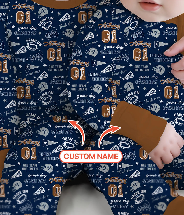 Custom Name Football Game Day Bamboo Two Piece Long Sleeve Pajama Set
