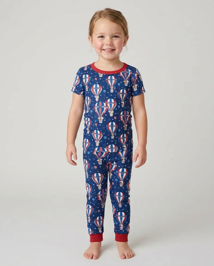 Patriotic Pups in Hot Air Balloons Family Matching Bamboo Two Piece Short Sleeve Pajama y)