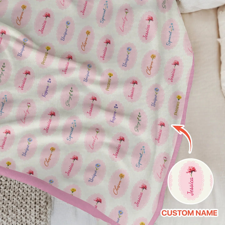 God Says I Am Birthmonth Flowers Custom Name Bamboo Blanket