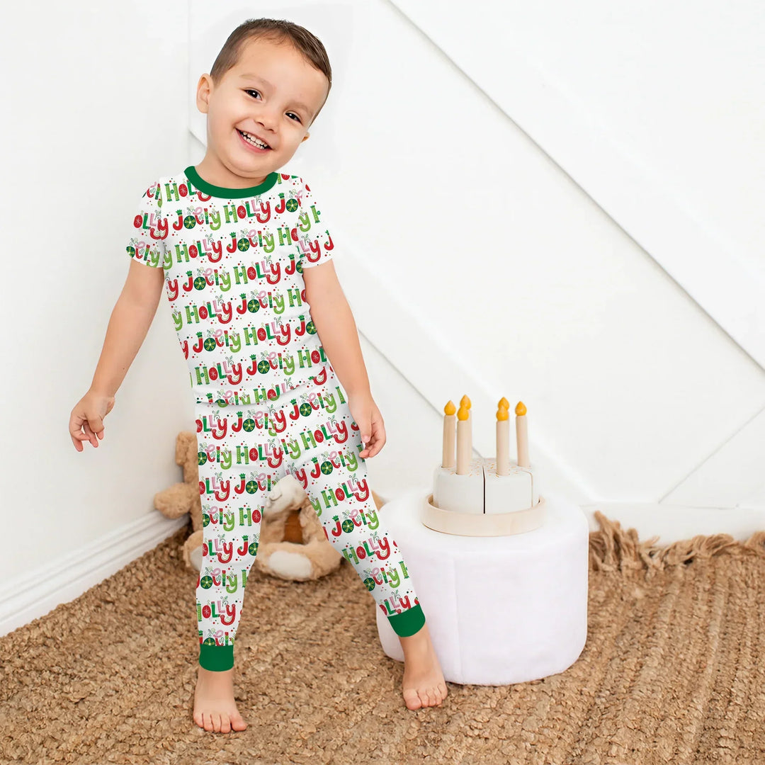 Holly Jolly Two Piece Short Sleeve Pajama Set , Holly Jolly Two Piece Short Sleeve Pajama Set - 12-18M / Red