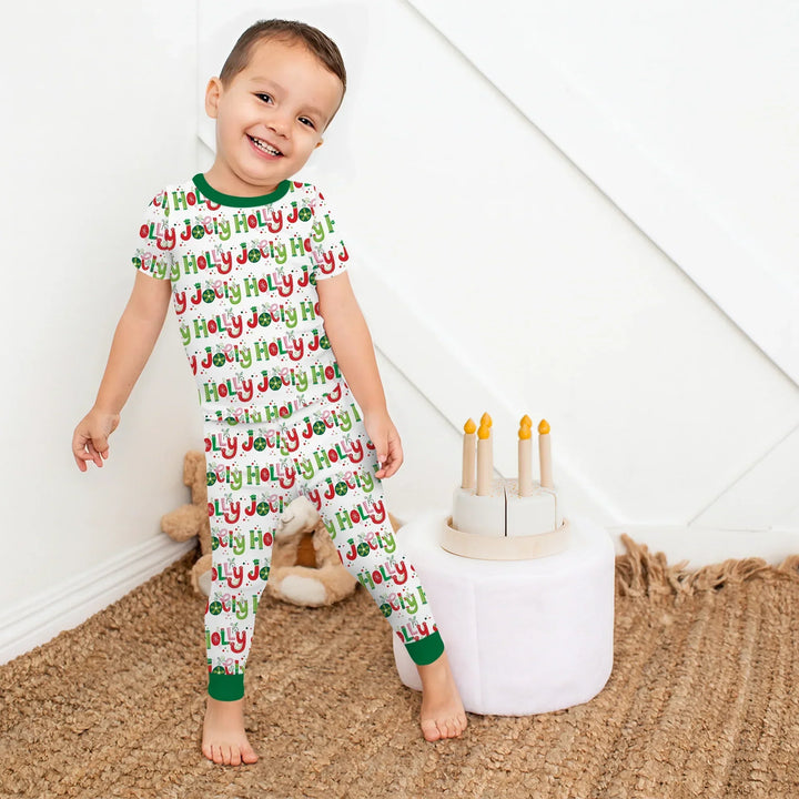 Holly Jolly Two Piece Short Sleeve Pajama Set , Holly Jolly Two Piece Short Sleeve Pajama Set - 12-18M / Red