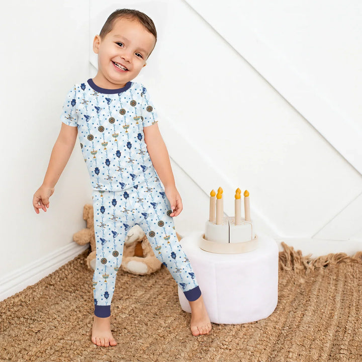 Hanukkah Festival Matching Family Bamboo Two Piece Short Sleeve Pajama Set