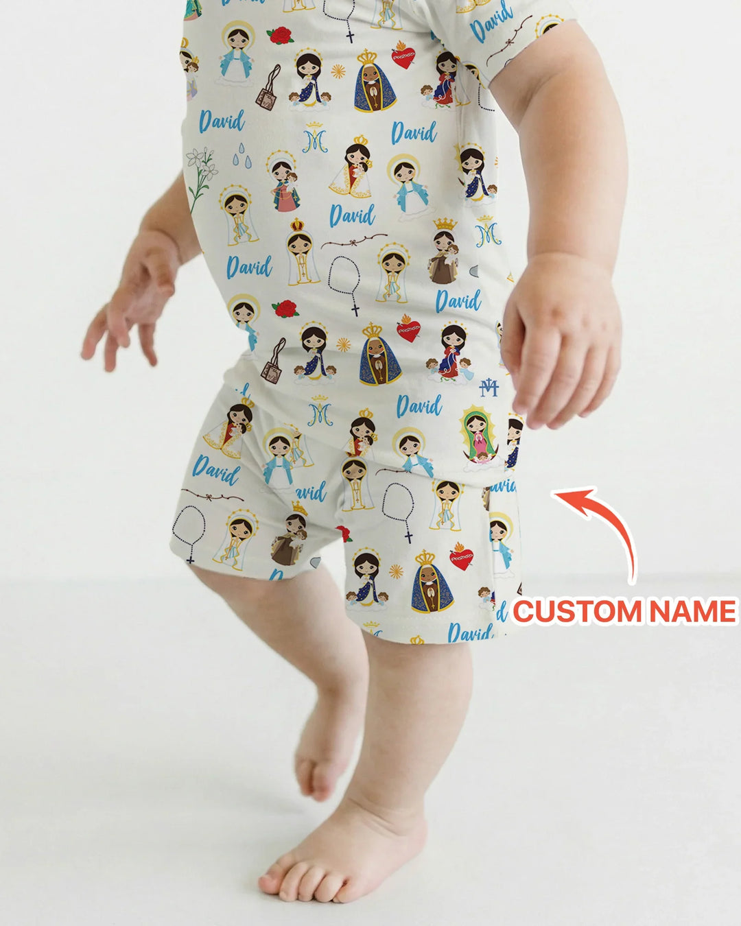 Custom Name Mother Mary Bamboo Two Piece Short Sleeve Shorts Pajama Set